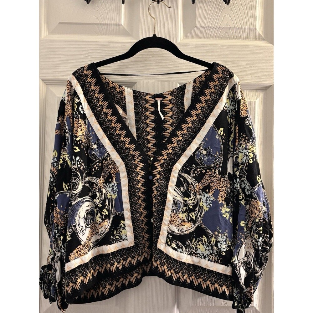 Freeโ People Boho Cropped Jacket Top Leopard Paisley Print Women